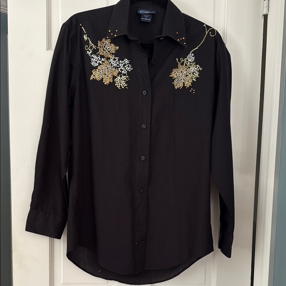 Black Button Down Shirt with Gold Embellishment